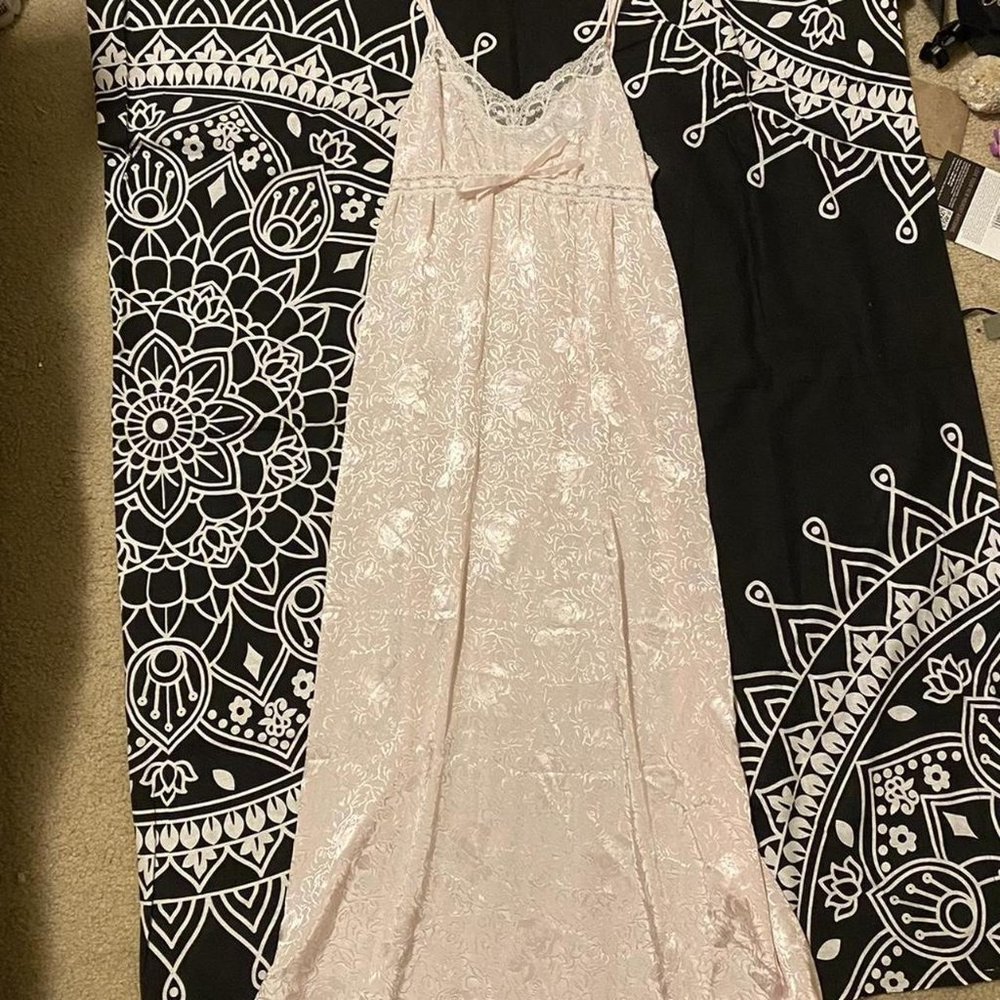 Vintage Barbizon Dainty Pink White Lace Floral Maxi Slip Dress Small Petite